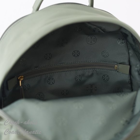 NWT Tory Burch Ella Logo Dual Zip Compartment Nylon Backpack in Palm Leaf - Picture 10 of 11